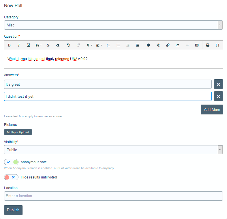 Poll creation form